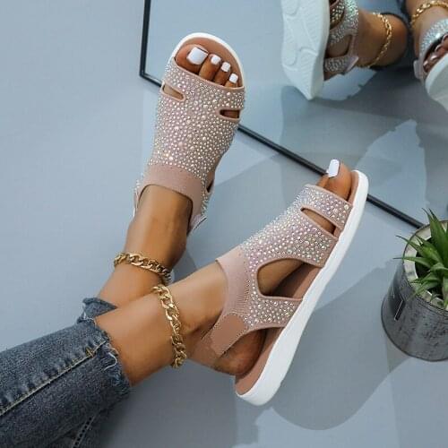 New Summer Women Sandals Sexy Shoes Crystal Casual Woman Flats Buckle Strap Ladies Fashion Beach Shoe 2021