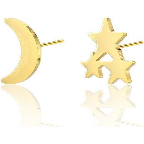 RIR Stainless Steel Crescent Moon and Star Stud Earrings Celestial Night Sky Earrings Best Christmas Gifts Women