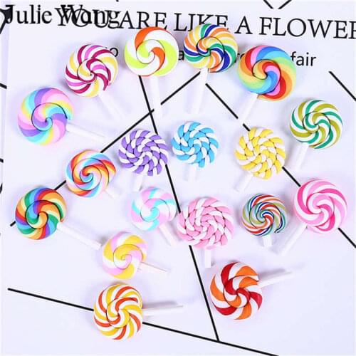 Julie Wang 10PCS Lollipop Candy Colorful Slime Resin Polymer Clay Charms Pendants Phone Decor Findings Jewelry Making Accessory