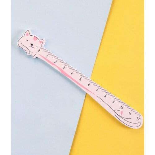 1Pcs Cat Ruler Cartoon painting measuring Gift Stationery Straight Wood Rulers green purple Black pink 12CM