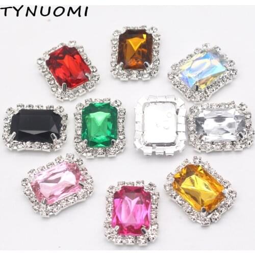 10Pcs / Set 24*28MM longsquare Acrylic Rhinestones Flat Back Buttons Metal Jewelry Hair Bow Clothing Decoration Accessories