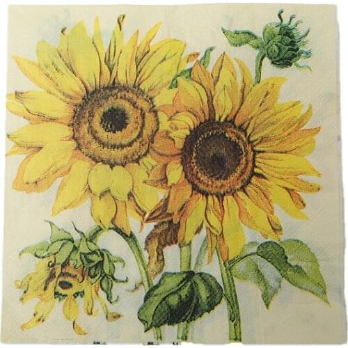 20pcs Sunflower Theme Paper Napkins Sun Flower Tissue Napkins Decoupage Tablecloths Plate Decoration Festive Party Supplies