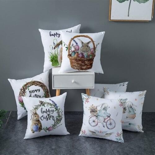 2020 Easter Eggs Cushion Cover Easter Bunny Chicken Print Polyester White Pillow Case Sofa Chair Throw Pillow Covers Home Decor