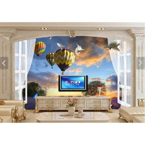 Custom 3D murals, outside the window of lavender balloon 3D landscape papel de parede,living room sofa TV wall bedroom wallpaper