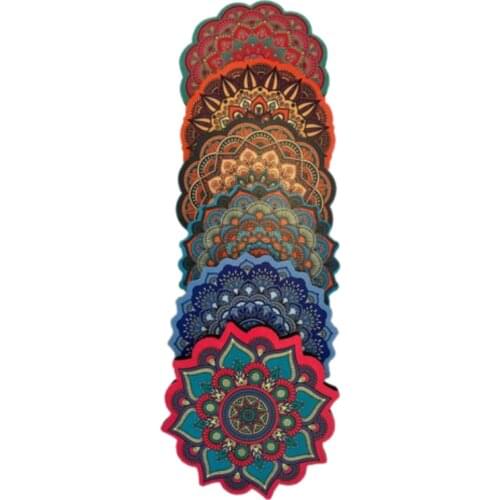 6pcs Creative Mandala Design Round Shape Wooden Mug Cup Holder Coasters Set Anti-Slip Home Kitchen Decoration Mat Pad