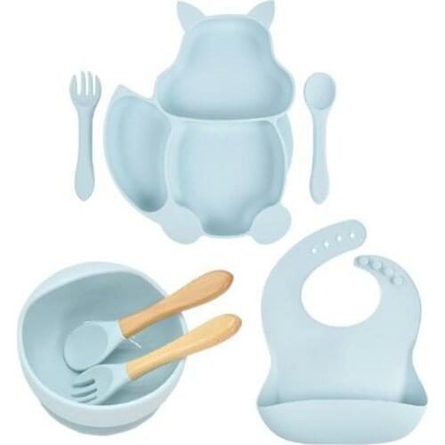 7pcs/set Kids Plates Bowl Set Silicone Kitchenware Suction Childrens Tableware Compartment Kids Dishes With Spoon And Fork