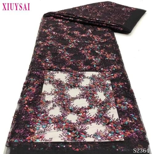 African Lace Fabric 2021 High Quality Sequins Ghana Lace Weaving Design Colorful Sequins Lace Fabric