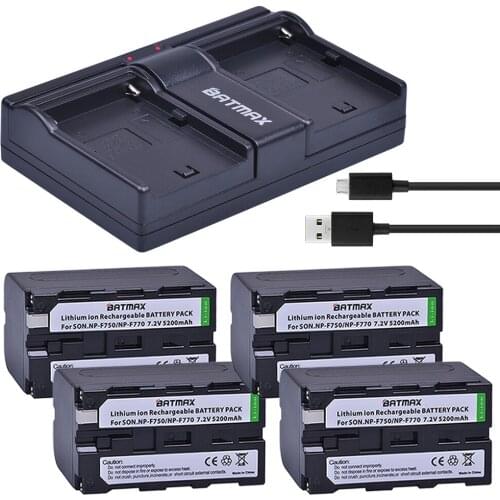 Batmax 4x 5200mAh NP-F750 NP-F770 NP F750 F770 Battery+Dual USB Charger for Sony CCD-TR917 CCD-TR940 CCD-TRV101 CCD-TRV215