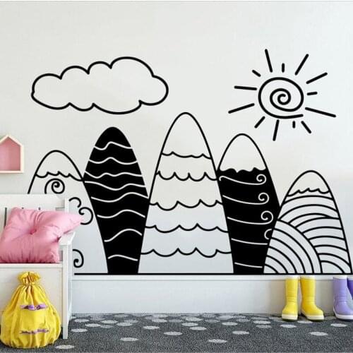 Large Boho Mountain Sun Wall Sticker Kids Room Bedroom Wildlife Woodland Nature Mountain Travel Explore Adventure Wall Decal