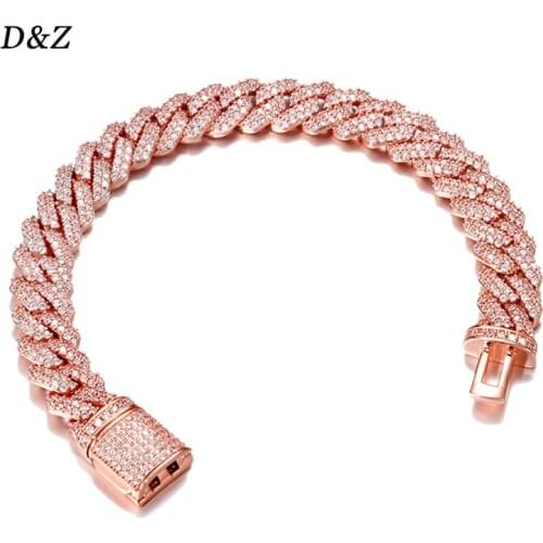 D&Z New 10mm 2Rows Stones Miami Cuban Link Bracelet Bling AAAA Zircon Charm Mens Hip Hop Bracelet Women Jewelry