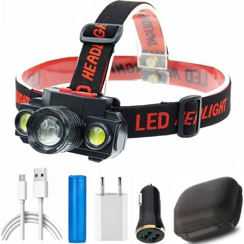C2 XP-G Q5 COB Led Fishing Headlight Zoomable Rechargeable 18650 Battery Headlamp Head Flashlight Lamp Torch for Camping Light