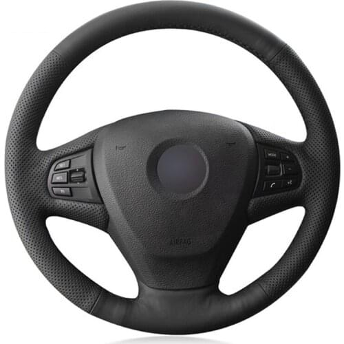 Black Genuine Leather Hand-stitched No-slip Car Steering Wheel Cover for BMW X3 F25 2010-2017 X5 F15 2013-2017