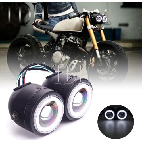 Cruiser Motorcycle Dual Twin Dominator LED Front Head Light Headlamp High Low Beam Headlight For Harley Honda BMW Cafe Racer