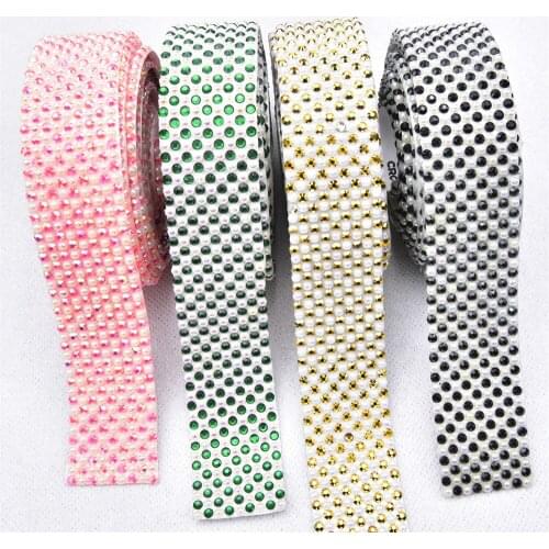 AB Color Resin Pearl Hot Melt Adhesive Sticker Crystal Rhinestone Tape Trim Belt Ribbon Costume Home Shoe Wedding DIY Decoration