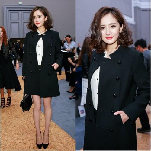 Cheap and Chic Celebrity Double Breasted Woolen Jacket, Women Handsome Stand Collar Wool Jacket