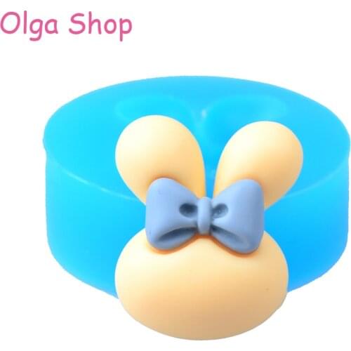 DYL395 25.5mm Rabbit Head with Bow Silicone Mold - Bunny Head Flexible Mold Cupcake Topper, Fondant, Jewelry Making, Resin Mold