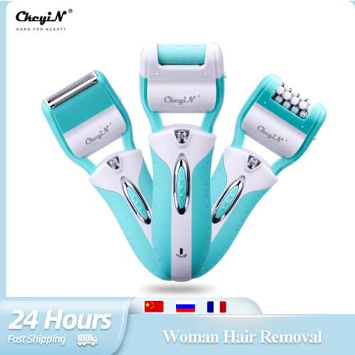 CkeyiN 3 in 1 Women Electric Epilator Face Shaving Bikini Hair Removal Pedicure Tools Professional Foot Scrubber Personal Care