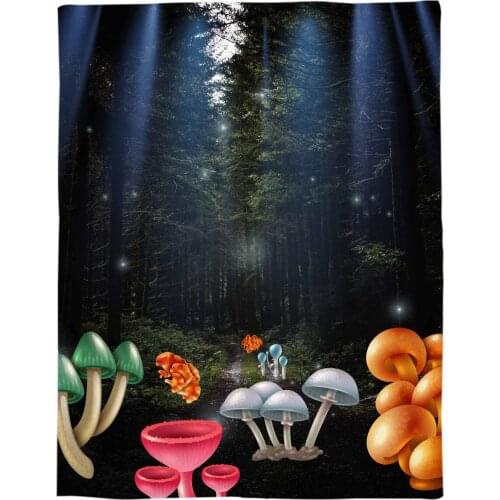 Forest Mushroom Scenery Printed Flannel Blanket Soft Throw Blanket Machine Washable Blankets for Beds