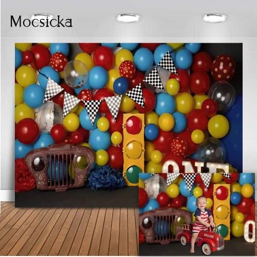 Car Match Theme Birthday Backdrop Boy Newborn Kids Portrait Photography Background 1st Birthday Cake Smash Photoshoot Props