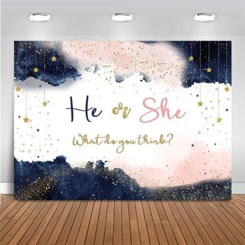 Baby Shower Backdrop Newborn Gender Reveal Party He Or She Photography Backdrop Glitter Golden Star Photo Background Photocall