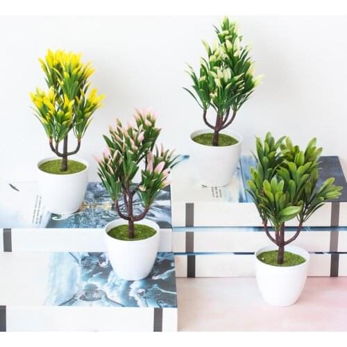 Potted Plant Simulation Artificial Plastic High Quality Fake Lifelike Bonsai for Home