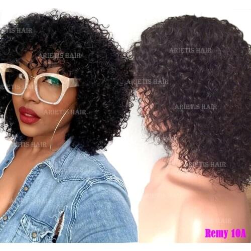Pixie Cut Short Jerry Curly Human Hair Wigs with Bangs Full Machine Made Wigs For Black Women Peruvian Remy Hair Free Shipping