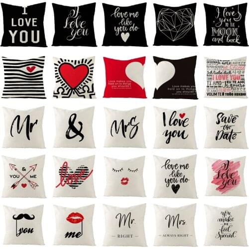 Linen Love Couple Pillowcase Creative Letters Print Sofa Decorative Pillows for Wedding Valentines Day Decor Couch Throw Pillow