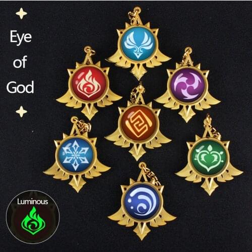Genshin Impact Luminous Keychain Key Ring Key Chain Anime Game Eye of God 7 Elements Alloy Pendant Keyring Jewelry Collections