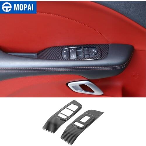 MOPAI Carbon Fiber Garin Car Interior Door Window Lift Button Panel Decor Cover for Dodge Challenger 2015-2020 Accessories