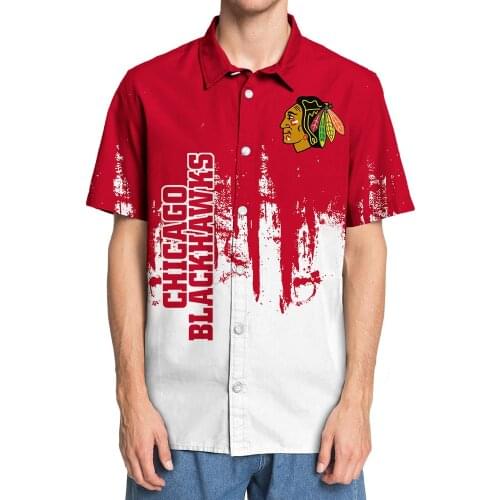 Mens casual short-sleeved shirt Chicago graffiti splash paint cartoon character print 3D Blackhawks shirt