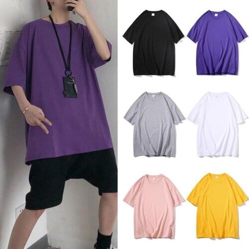 Plus Size t shirts Men Loose Casual Solid Color Short Sleeve Top Men Cotton O Neck tshirt Summer Mens Tees Top Men Clothing