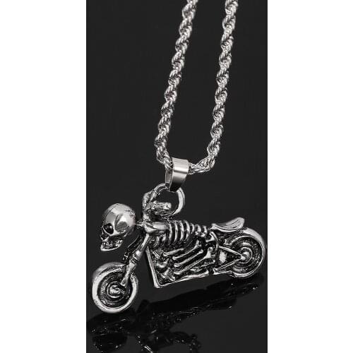 Mens Vintage Gothic Ghost Rider Pendant Necklace Steampunk Skull Motorcycle Motor Bike Rider Hip Hop Party Jewelry Cool Men