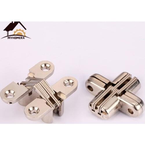 Myhomera 2Pcs Hidden Hinges 12x42MM Invisible Concealed Barrel Cross Door Hinge Bearing Wooden Box For Folding Window Furniture