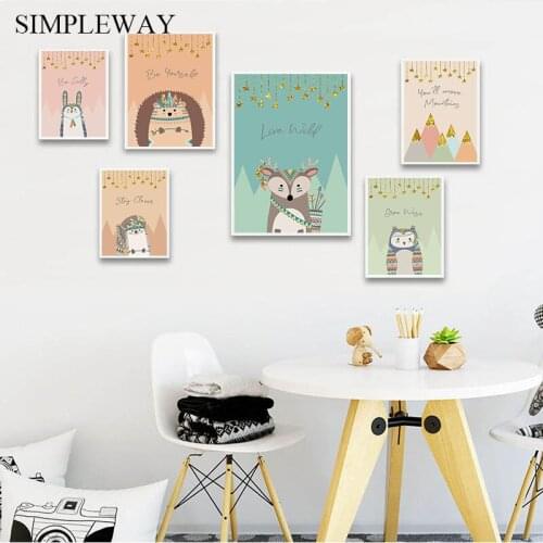 Tribal Woodland Animal Nursery Poster Wall Art Canvas Print Painting Nordic Kids Decoration Picture Baby Child Bedroom Decor