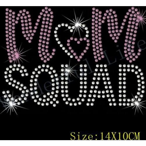 NEw ！Free Shipping mom Squad hotfix Rhinestone Heat transfer Iron On Transfer Motif -T Shirt Hot Fix Crystal Diamante
