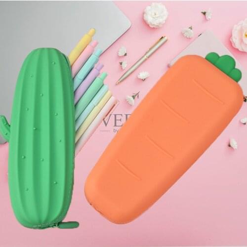 New Cute Childrens Silicone Pencil Case Girls Cactus Carrot Coin Purse Key Wallet for Female Daily Clutch Purse Headset Bags