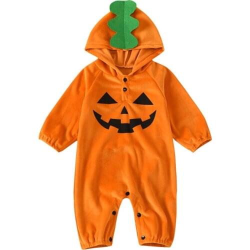 Toddler Baby Clothes Kids Pumpkin Halloween Costume Print Long Sleeve Hooded Romper Jumpsuits Autumn Childrens Clothing Set
