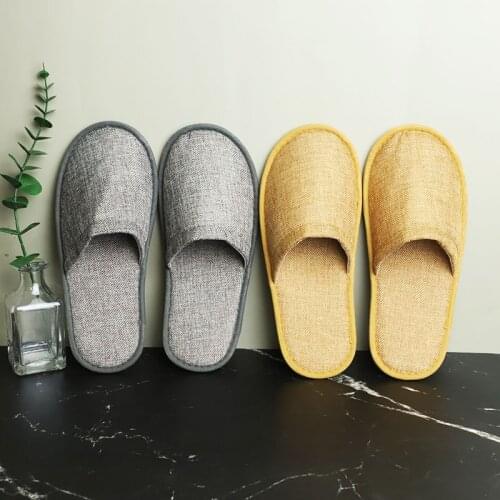 Disposable Slippers Hotel Close Toe Slides Non-slip Travel Indoor Guest Slipper Light Portable linen Fabric Flat Breathable Shoe