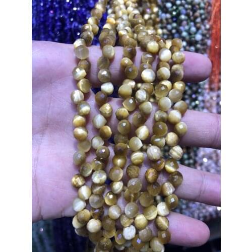 Wholesale 2string of 15.5" 100% Natural Golden Tiger Eye 6mm Faceted Round Tear Drop Gem Stone Loose Beads for Jewelry