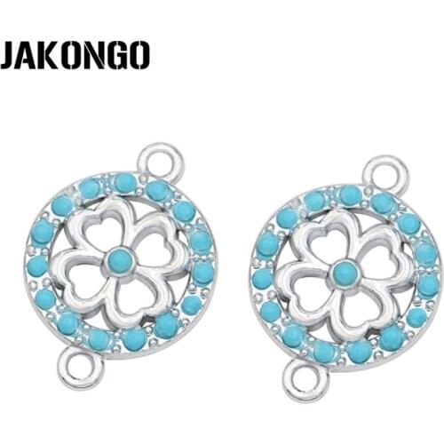 JAKONGO Silver Plated Crystal Clover Connectors for Jewelry Making Bracelet Findings Accessories DIY Craft 21x15mm