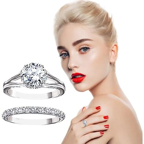 Stylish inlaid round white Zirconium hollow womens ring wedding ring jewelry promise love round engagement ring for women