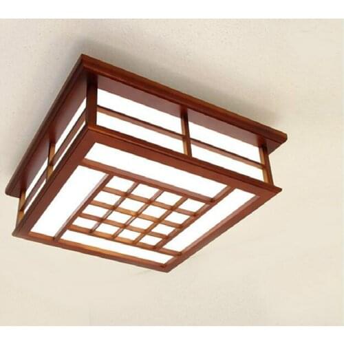 Japanese Style Lights & Lighting For Home Living Room Decor Bedroom 55x55cm Square LED Ceiling lamp Solid Wood In Mahogany