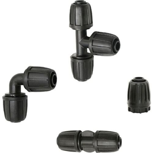 1/2 inch PE Pipe tee Elbow end plug Connectors water splitter With Lock Nuts 16mm garden tap hose repair quick connector 20pcs