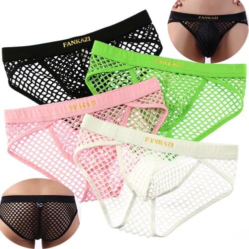 4PCS/Lots Sexy Men Briefs Jockstrap Lingerie Fishnet Mesh Transparent Underwear Hollow Out Gay Panties Cueca Thongs Tanga Bikini