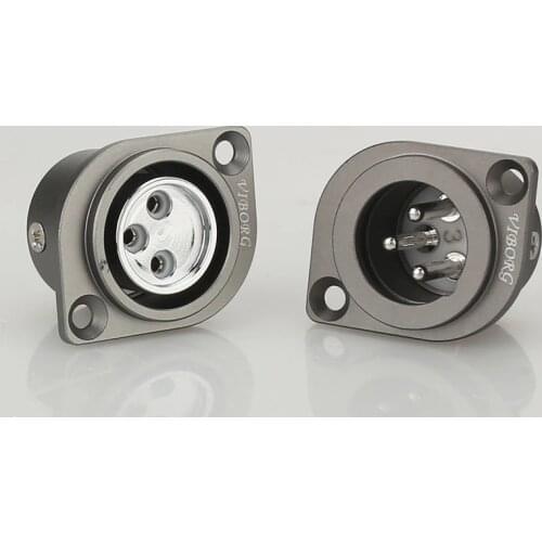 VIBORG Pure Copper Rhodium Plated XLR 3 pin Male Female socket Panel Mount Chassis Socket Connector adapter PTFE Insulator 1PC