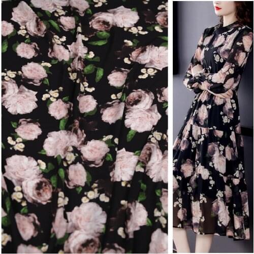 High-End Silk Georgette Flower Printing Chiffon Fabric For Dress Fashion Fabric By The Meter