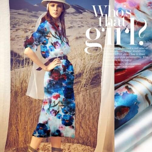 135cm wide 14mm red and blue floral print stiff silk organza fabric for dress shirt clothes pants D332