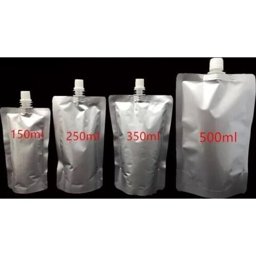 100pcs 150ml/250ml/350ml/ Empty Doypack Pure Aluminum Foil Spout Bag Drinking Milk Stand Up Spout Mylar Party Pack Pouch Jelly
