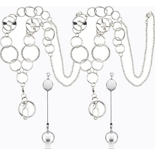 2 Pieces Retractable Badge Reel Lanyard Chain Necklace for ID Holder, Badge Reel Clip Necklace for Women