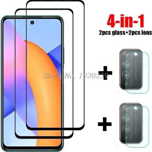 2 in 1 For Huawei Honor 10X Lite Screen Protective Glass For Honor 10X Lite Tempered Glass Camera Lens 10X Full Cover Film 9D
